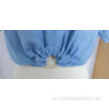Tops de manga curta feminina com decote em V azul aberto